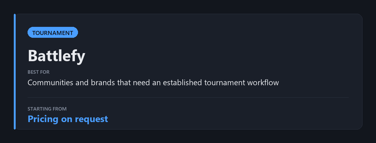 Battlefy: tournament platform for esports communities and brands, pricing on request