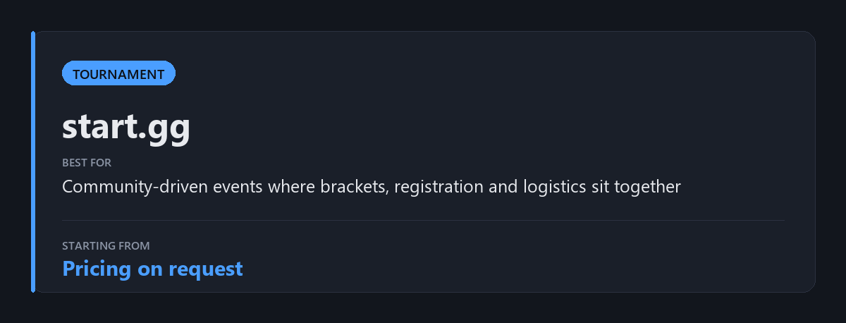 start.gg: tournament platform for community-driven competitive events, pricing on request