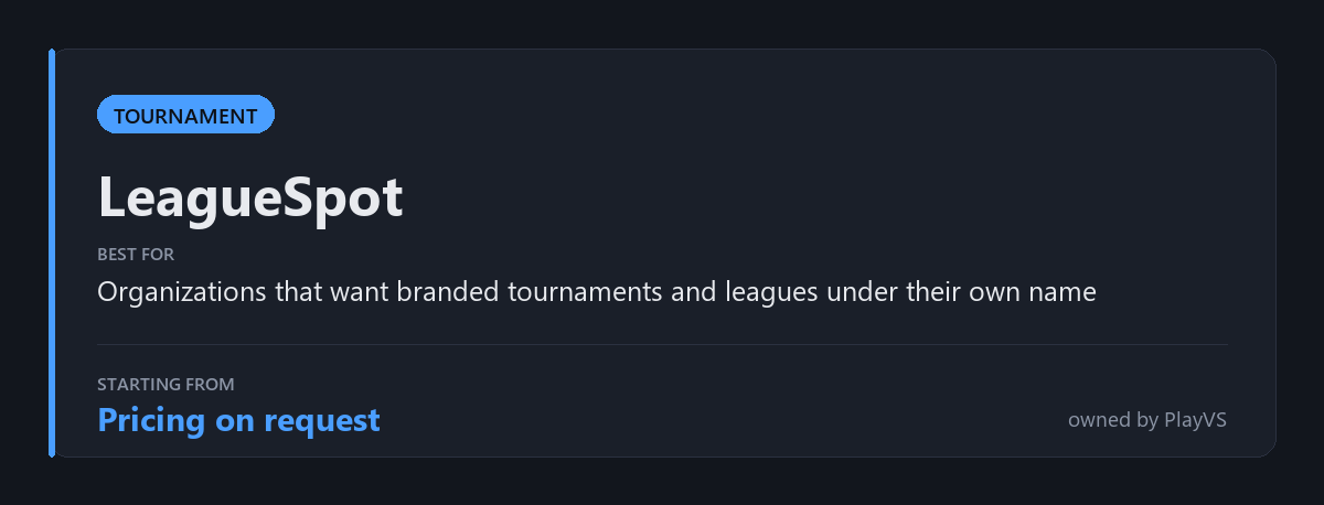 LeagueSpot: branded tournament and league platform for organisations, pricing on request